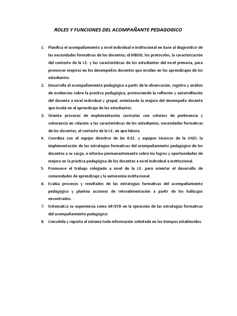 Funciones del Acompañante Pedagógico | PDF | Crecimiento personal y ...