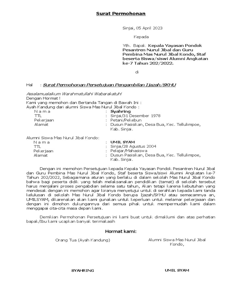 Surat Permohonan Pengambilan Ijazah dan tanda terima persetujuan | PDF