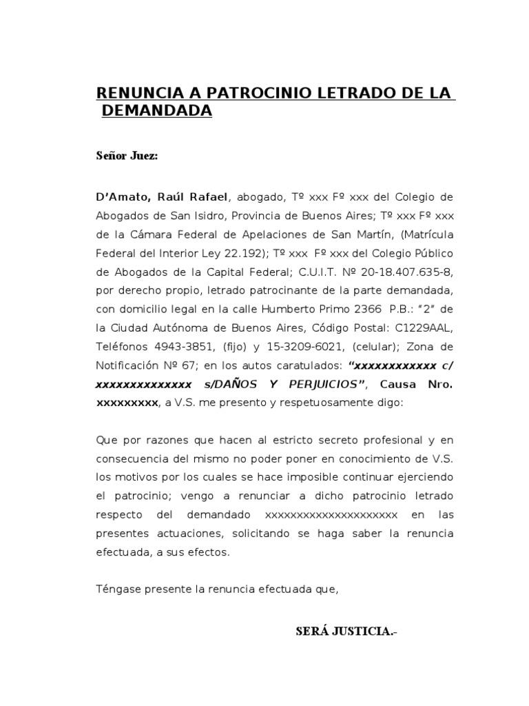 Renuncia A Patrocinio Letrado Civil Capital | PDF
