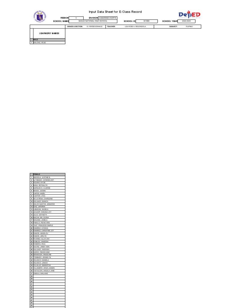 E-Class Record for Grade 10 Filipino | PDF | Philippines