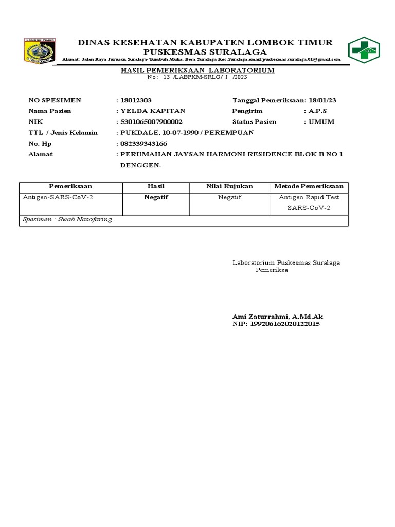 Form Hasil Rapid | PDF