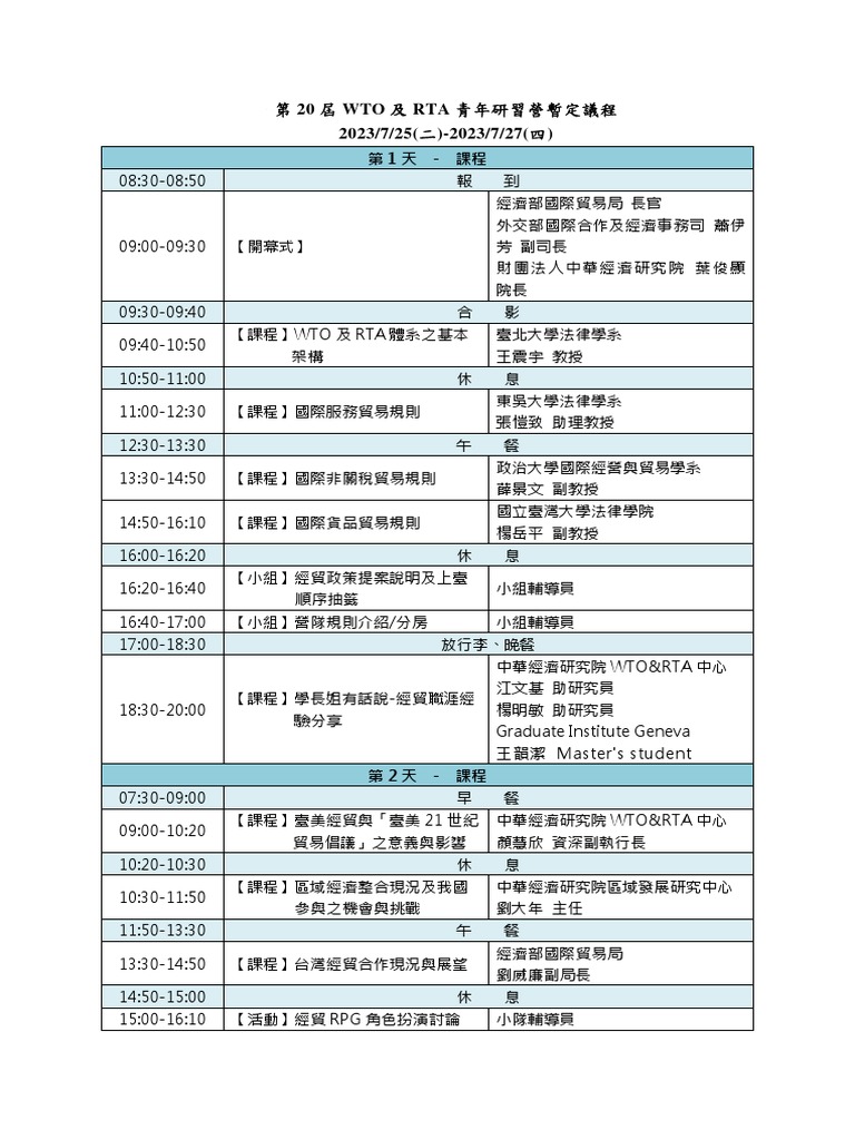 2023第二十屆WTO&RTA青年研習營 | PDF