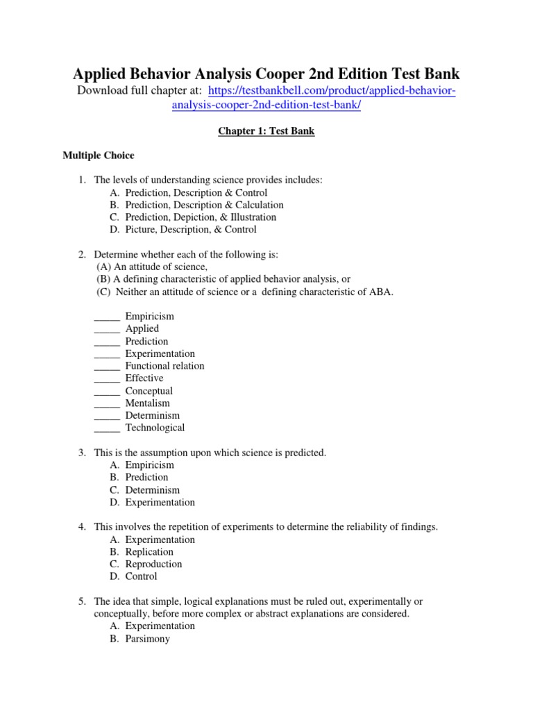 Applied Behavior Analysis Cooper 2nd Edition Test Bank PDF