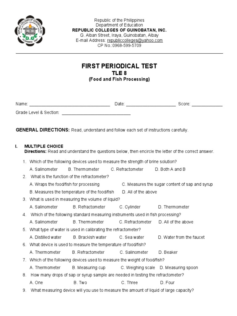 TLE 8 2nd Quarter Exam and Answer Key | PDF | Thermometer | Water