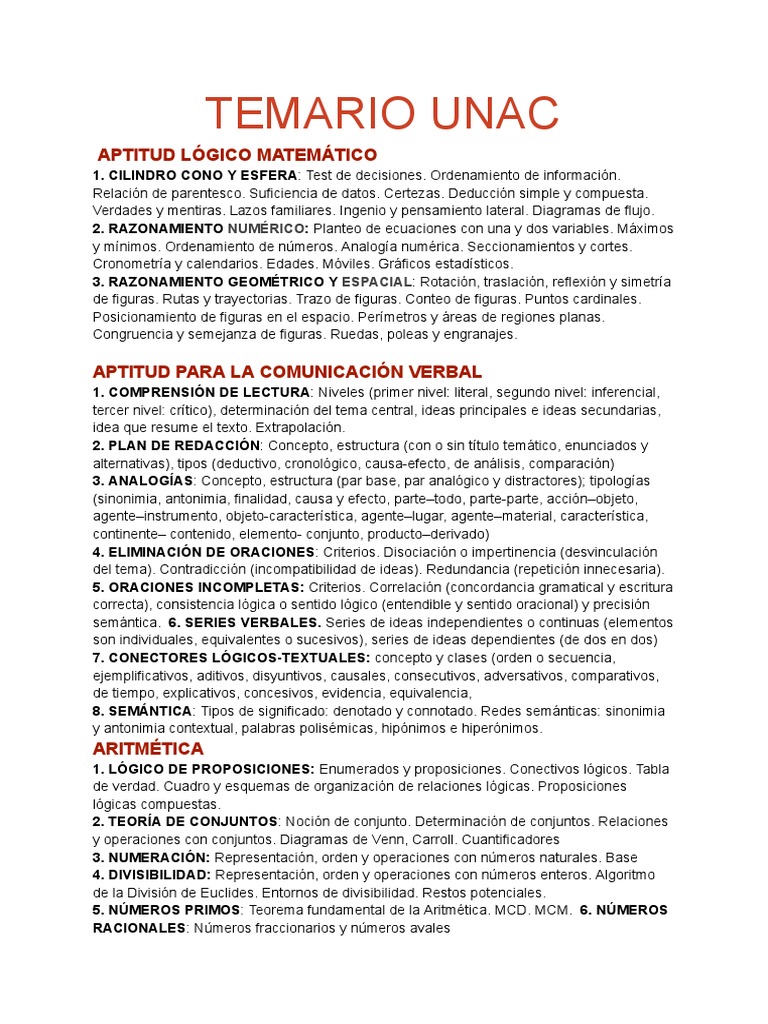 Temario UNAC 2025: Aptitudes y Contenidos | PDF | Trigonometría | Importar
