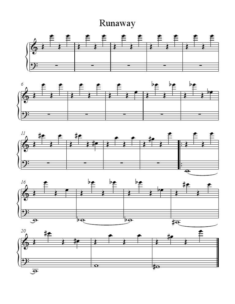 Runaway Piano Sheet Music | PDF