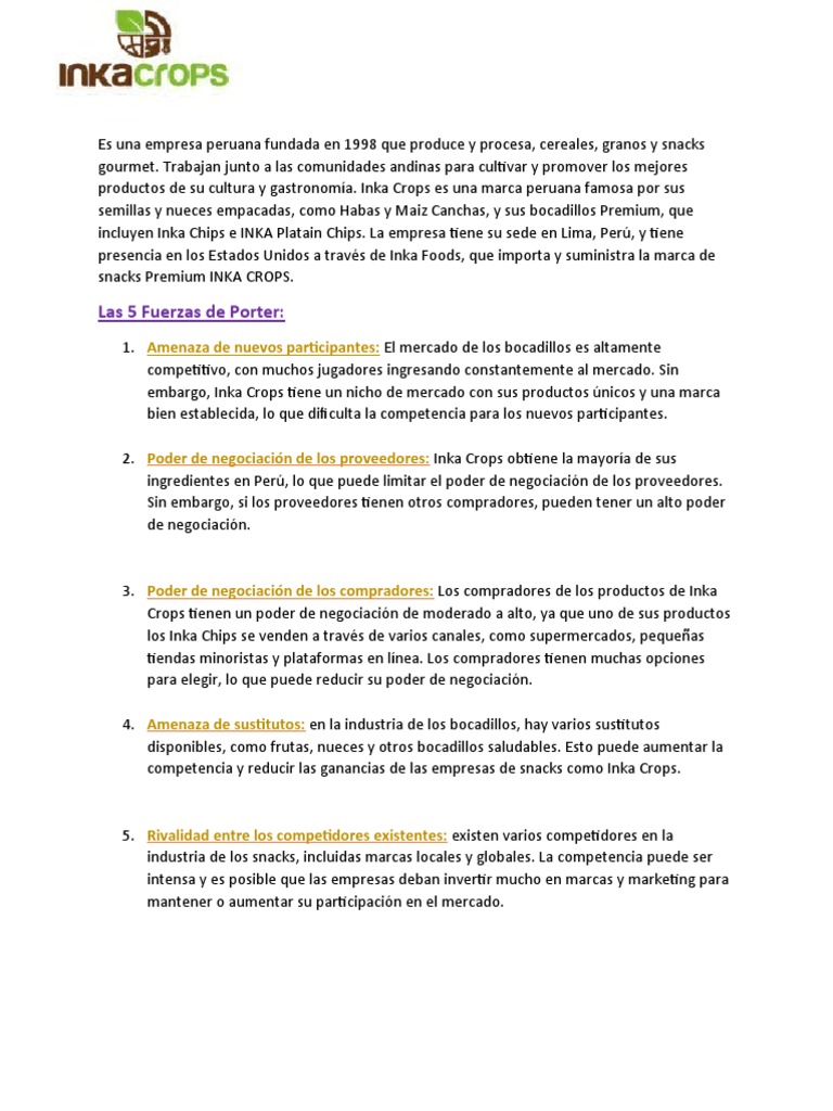 Análisis de Inka Crops y su mercado | PDF | Innovación | Mercado (economía)
