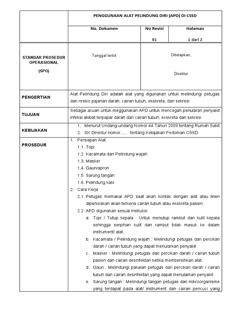Spo cssd penggunaan apd di cssd pdf