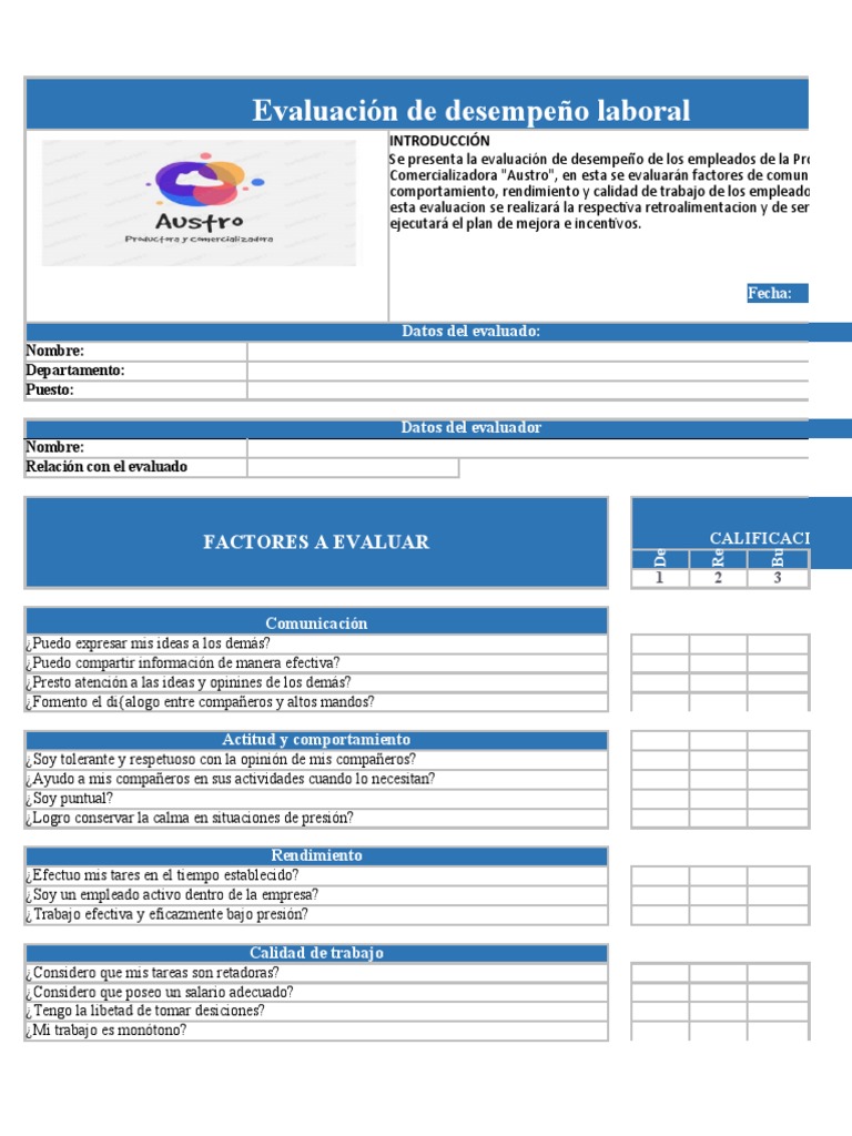 Formato evaluacion de desempe o descargar gratis pdf evaluaci n