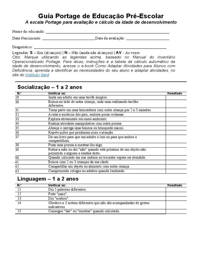 Portage - 1 A 2 Anos | PDF