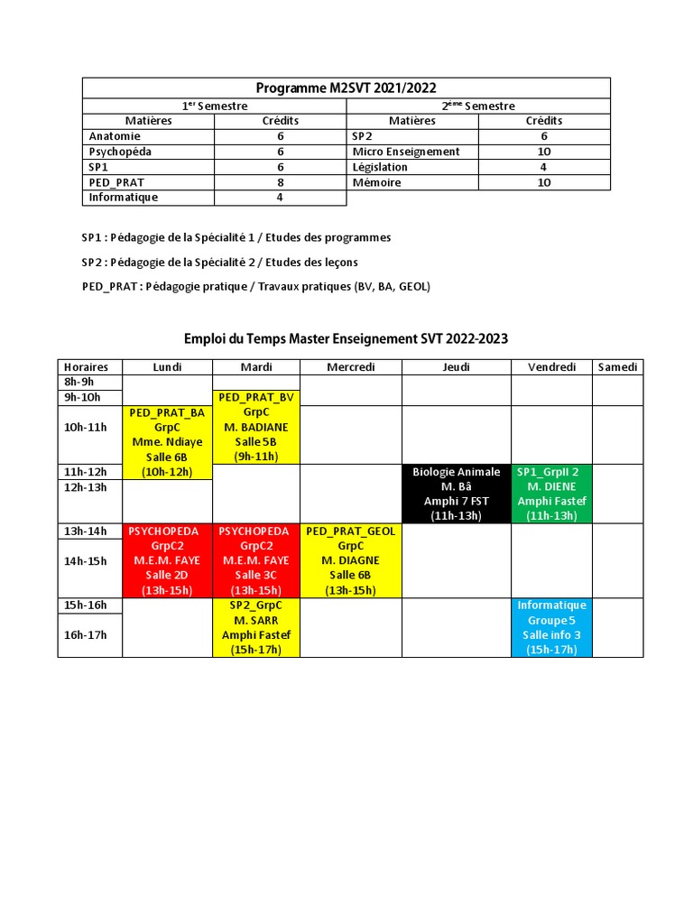 Nouveau emploi du temps FST 2023 | PDF