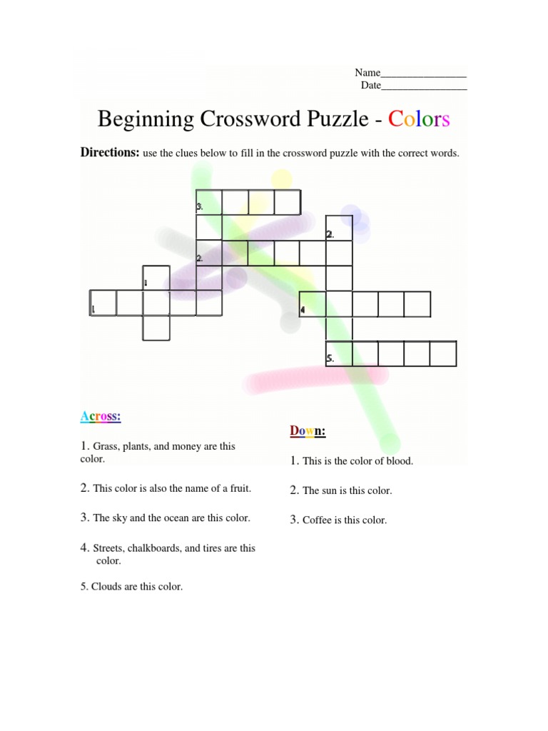 Beginning Crossword Puzzle Colors PDF Foreign Language Studies