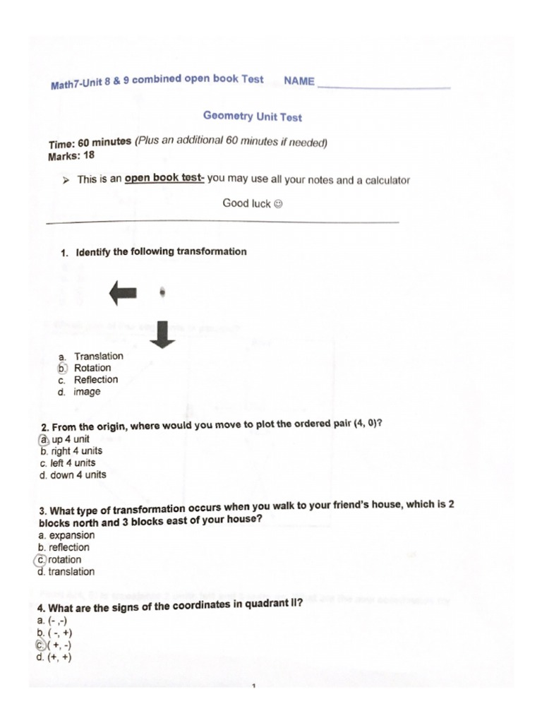 Geometry Unit Test PDF