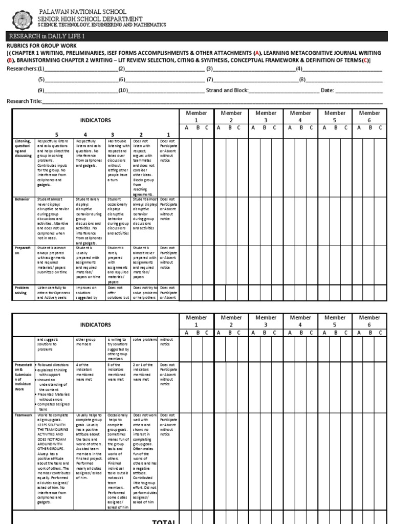 Rubrics For Peer Evaluation PDF | PDF | Science | Cognitive Psychology