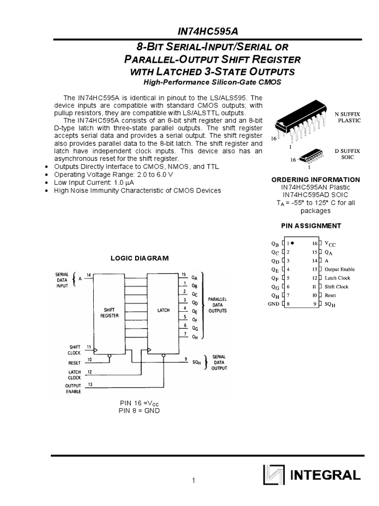 74 HC595 Ae | PDF | Cmos | Electrical Components