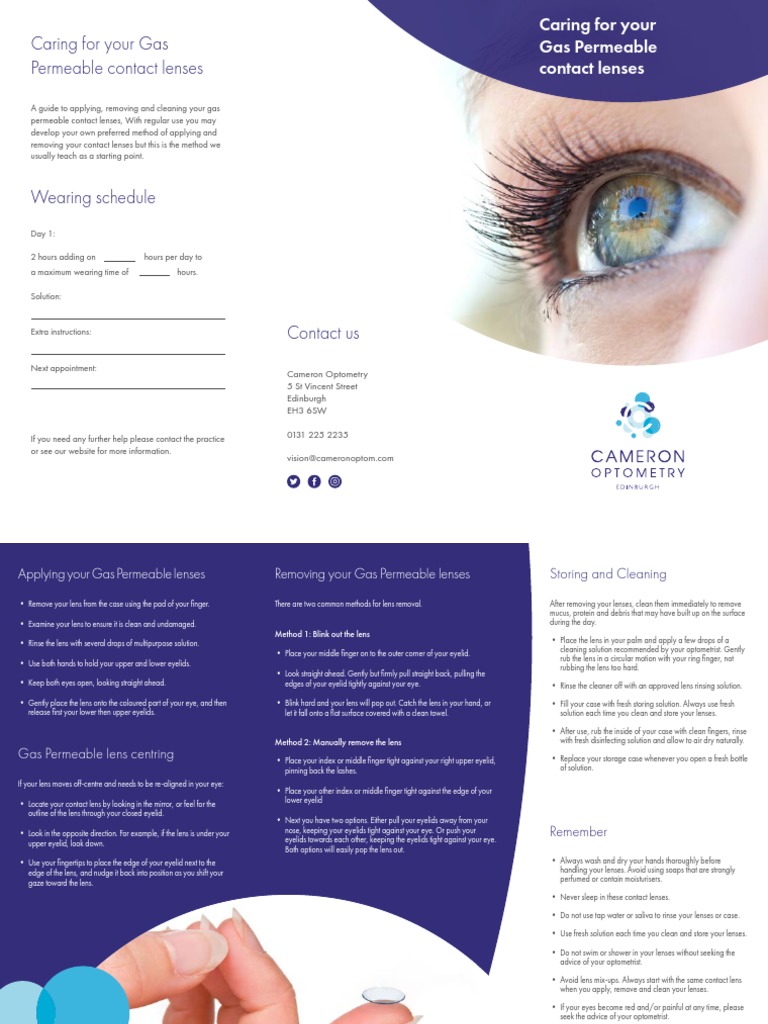 Caring for Gas Permeable Contact Lenses PDF Contact Lens Equipment