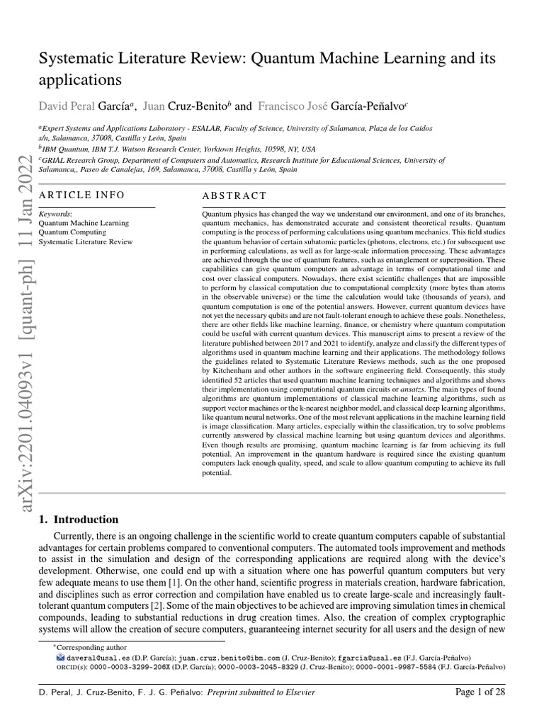 Systematic literature review quantum machine learning and its