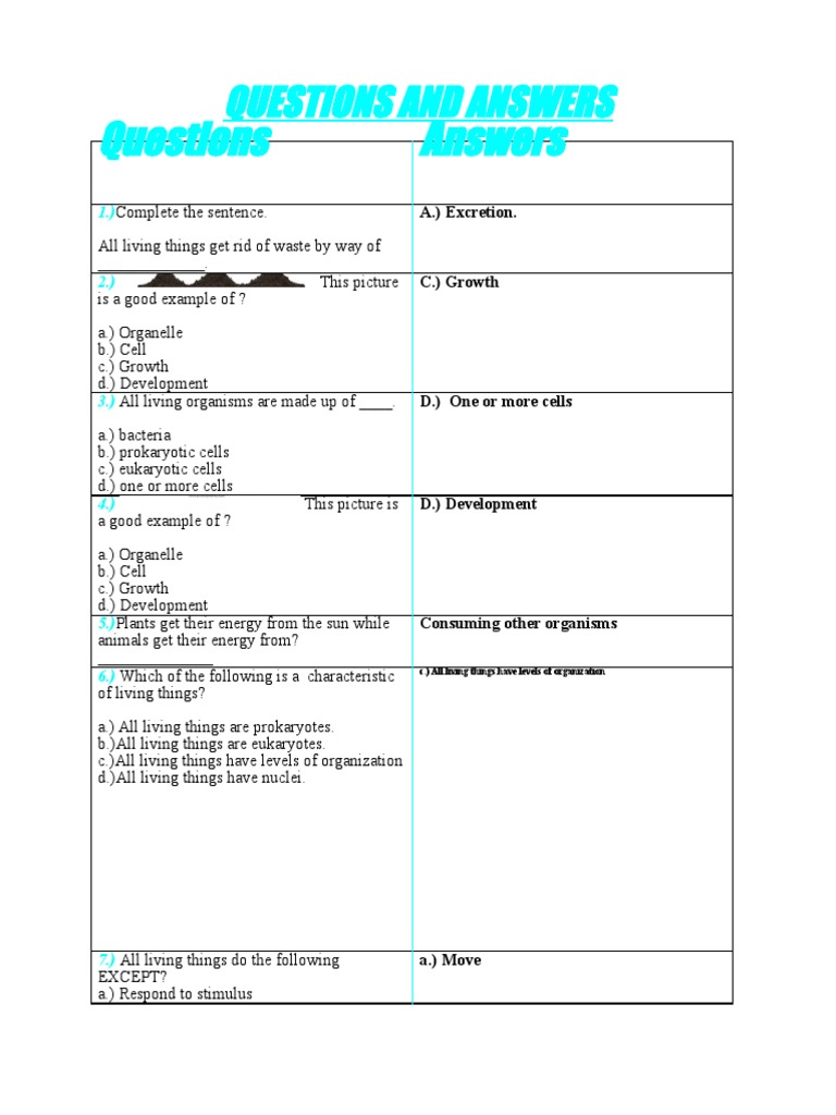 Questions and Answers For Biology | PDF
