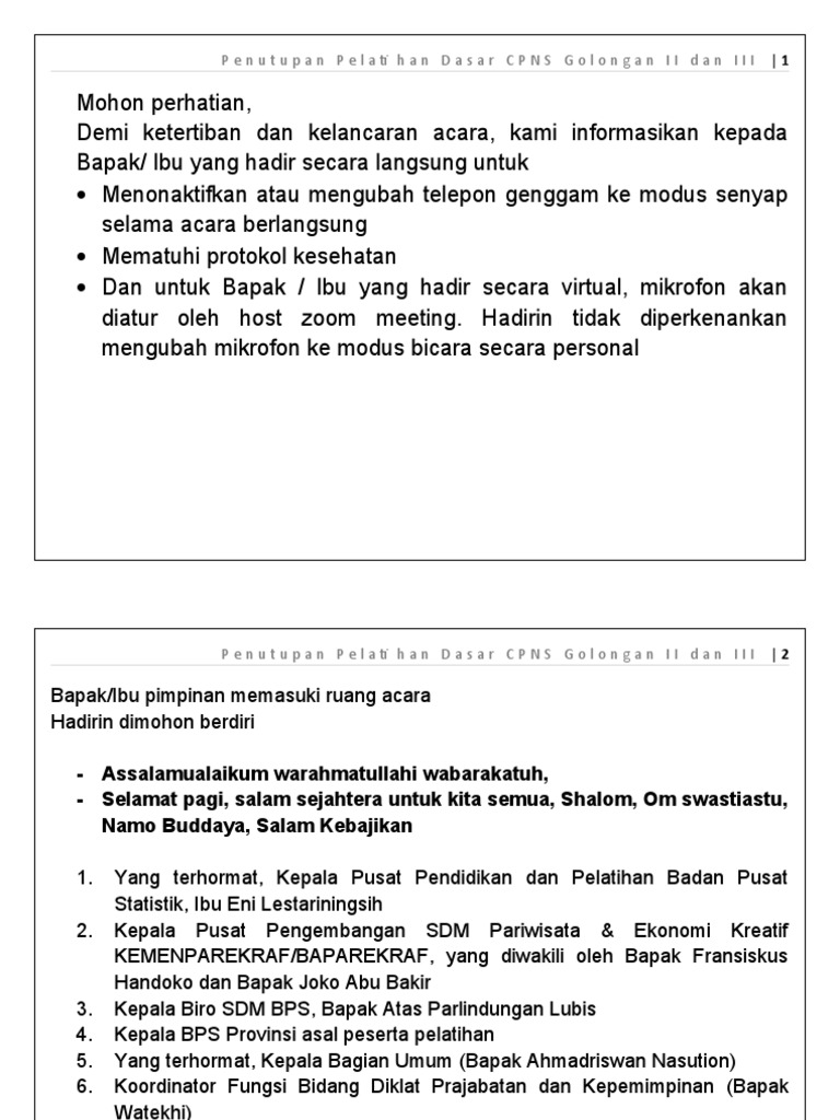 Teks MC Penutupan Latsar | PDF