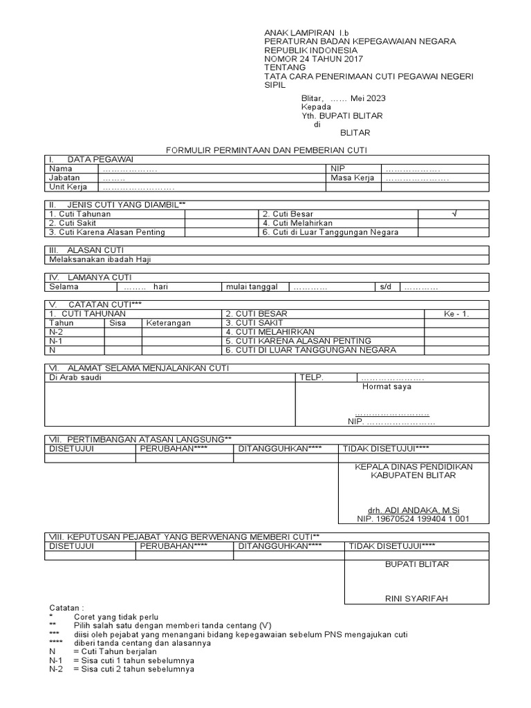 Form Cuti Haji 2023 | PDF
