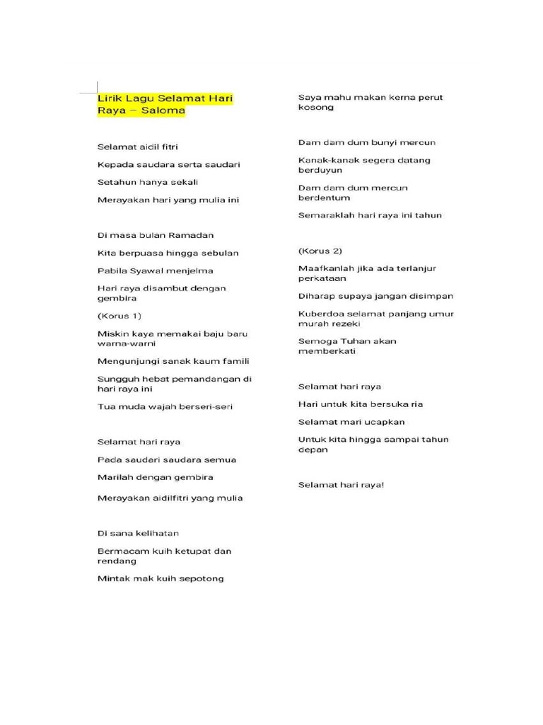 Lirik Lagu Raya | PDF