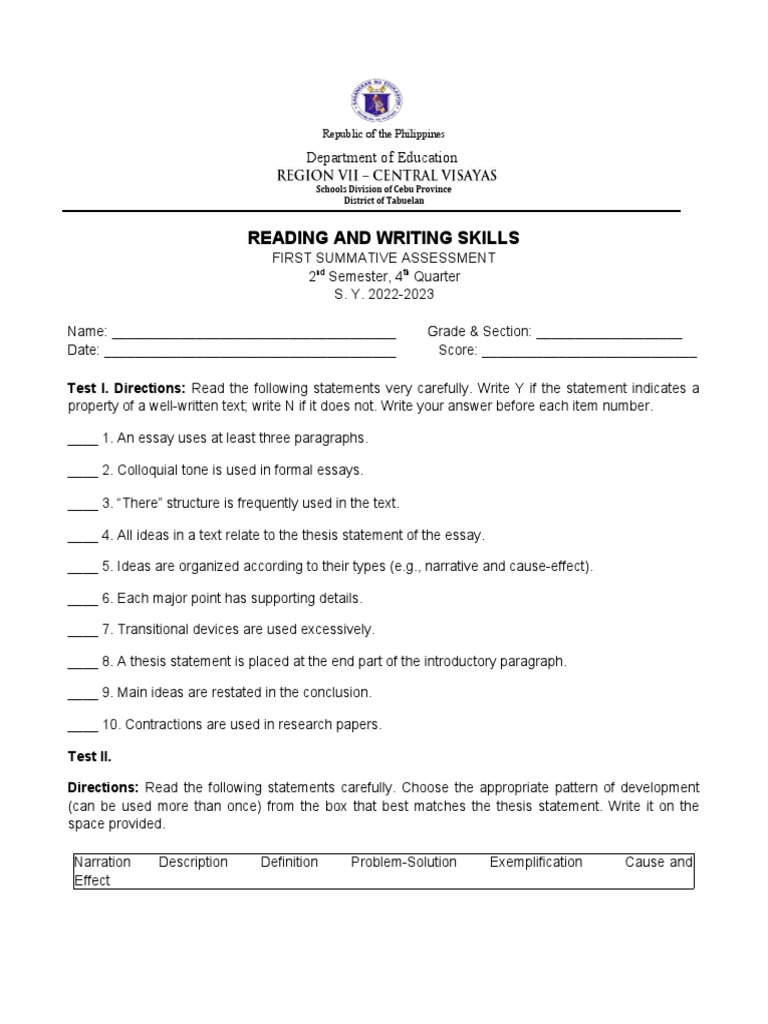 reading and writing 4th q PDF Leprosy