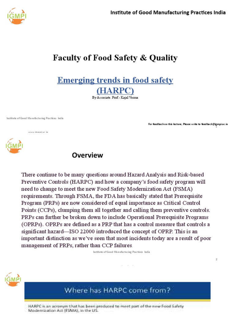 Emerging Trend in Food Safety (HARPC) PDF Hazard Analysis And Critical Control Points Food