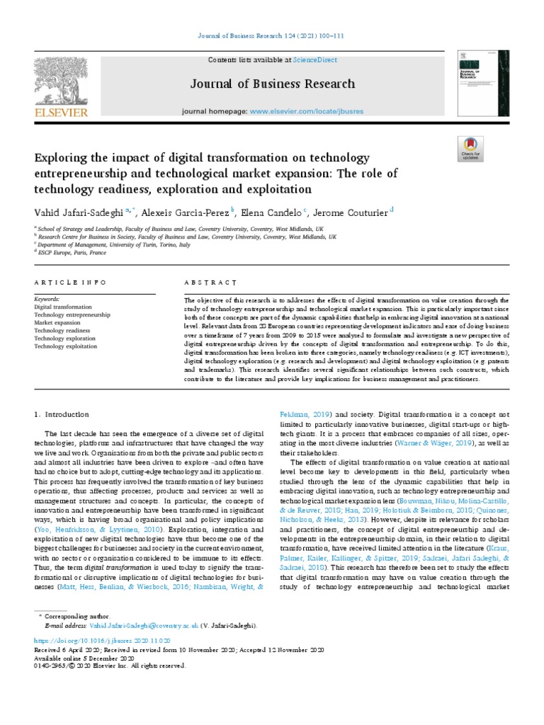 Digital Transformation in Technology Entrepreneurship | PDF ...