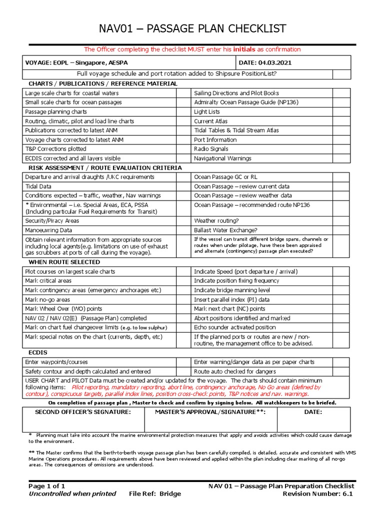 Passage Plan Preparation Checklist | PDF