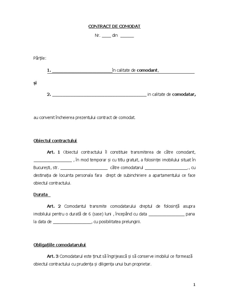 DRAFT Contract Comodat | PDF