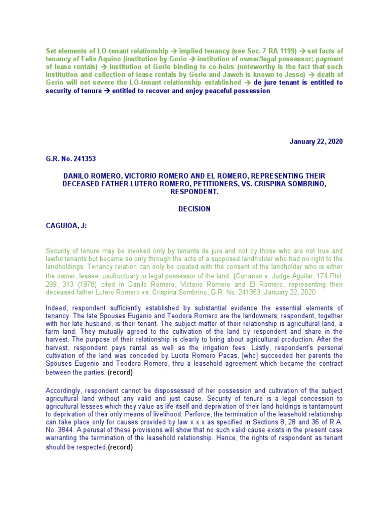 Security of Tenure Jurisprudence PDF Leasehold Estate Lease