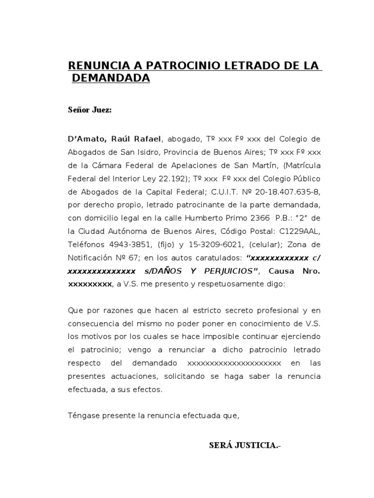 Modelo renuncia abogado