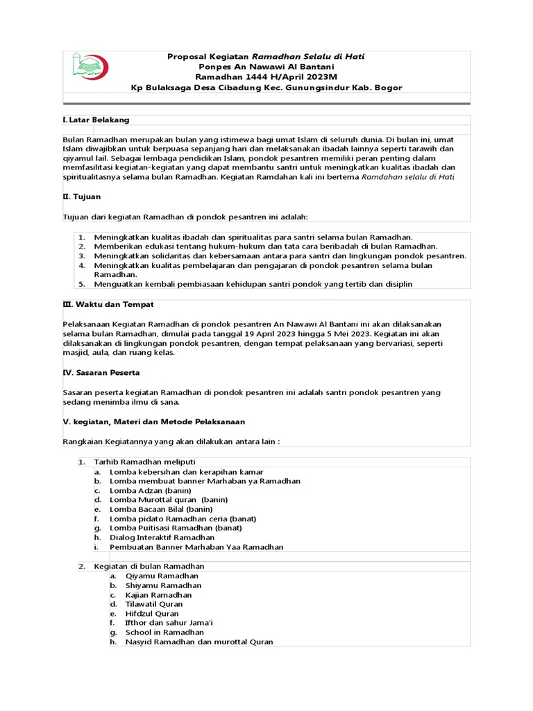Proposal Kegiatan Ramadhan Di Pondok Pesantren An Nawawi Al Bantani Rev