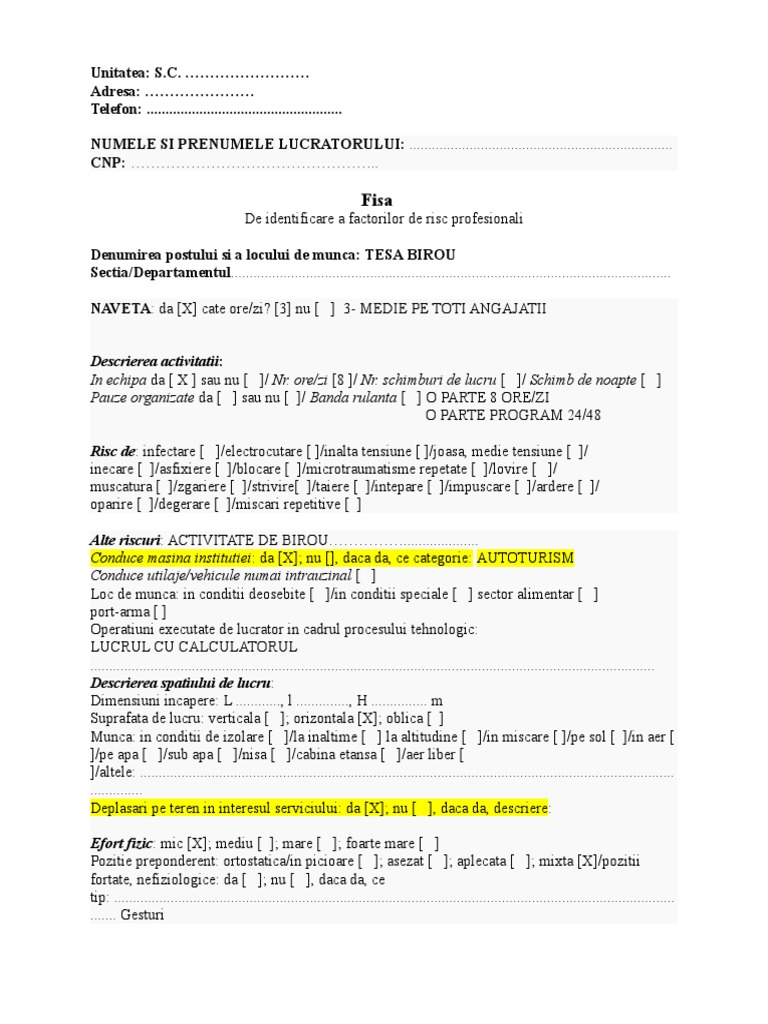 Fisa Expunere Riscuri TESA BIROU | PDF