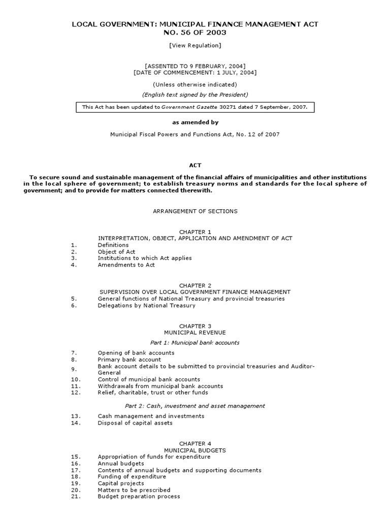 Local government municipal finance management act no 56 of 2003 pdf