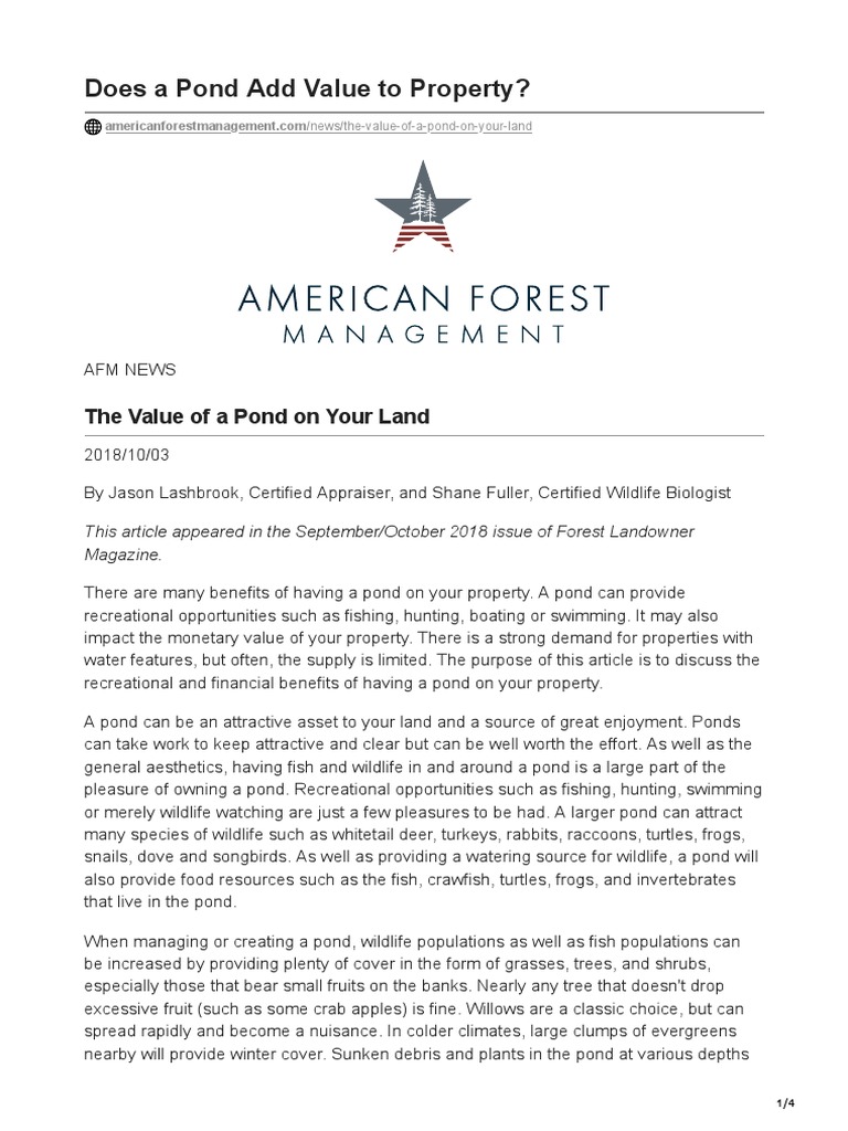 Value of Pond On Land PDF Pond Real Estate Appraisal