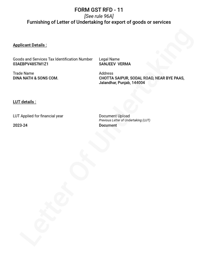 Form Gst Rfd 11 Pdf Economies Payments