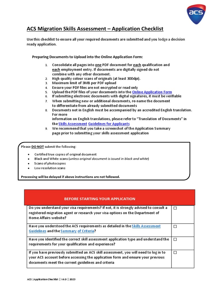 ACS Skills Assessment Application Guide | PDF | Diploma | Identity Document
