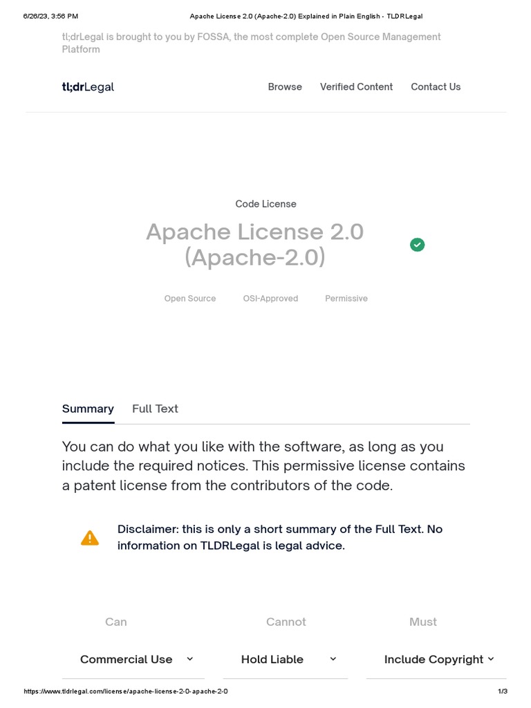 Apache License 2.0 (Apache2.0) Explained in Plain English TLDRLegal