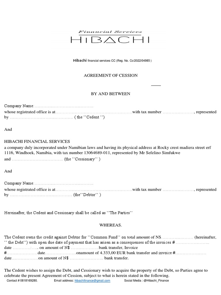 Hibachi Cession Agreement | PDF | Assignment (Law) | Debt