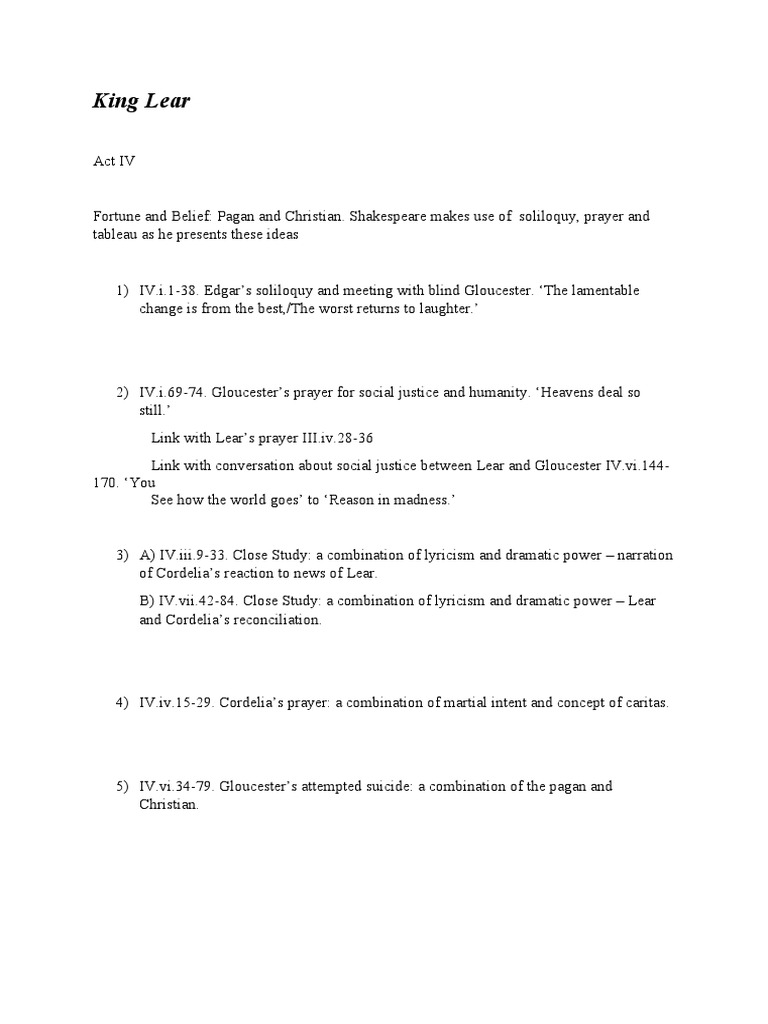 King Lear Act IV Key Moments Fortune & Belief PDF