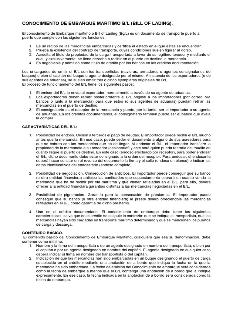 Bill Of Lading Pdf Bancos Documentos Legales