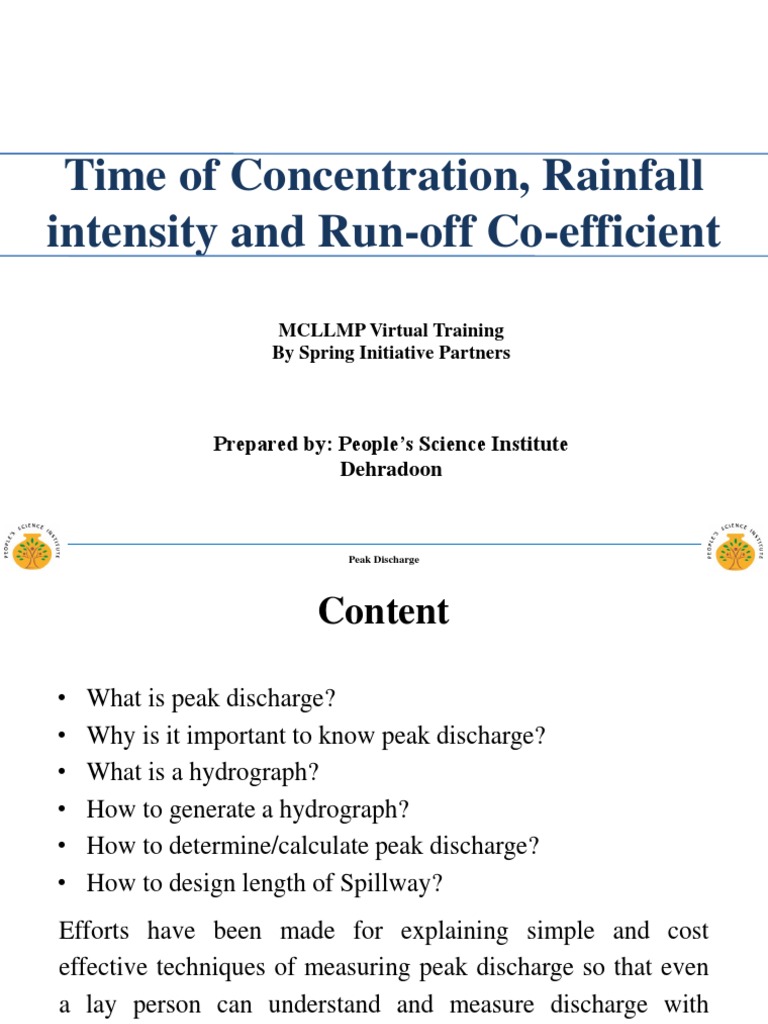 Time of concentration rainfall intensity and run off co efficient pdf