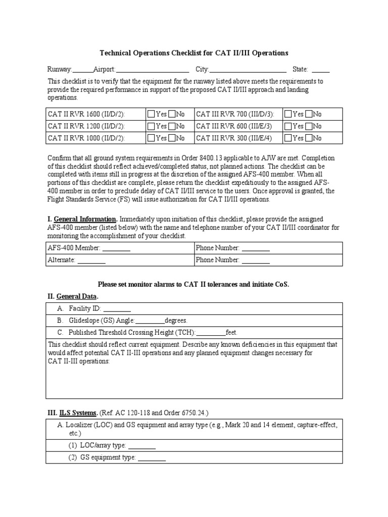 CAT II-III Tech Ops Checklist | PDF | Aircraft | Aviation