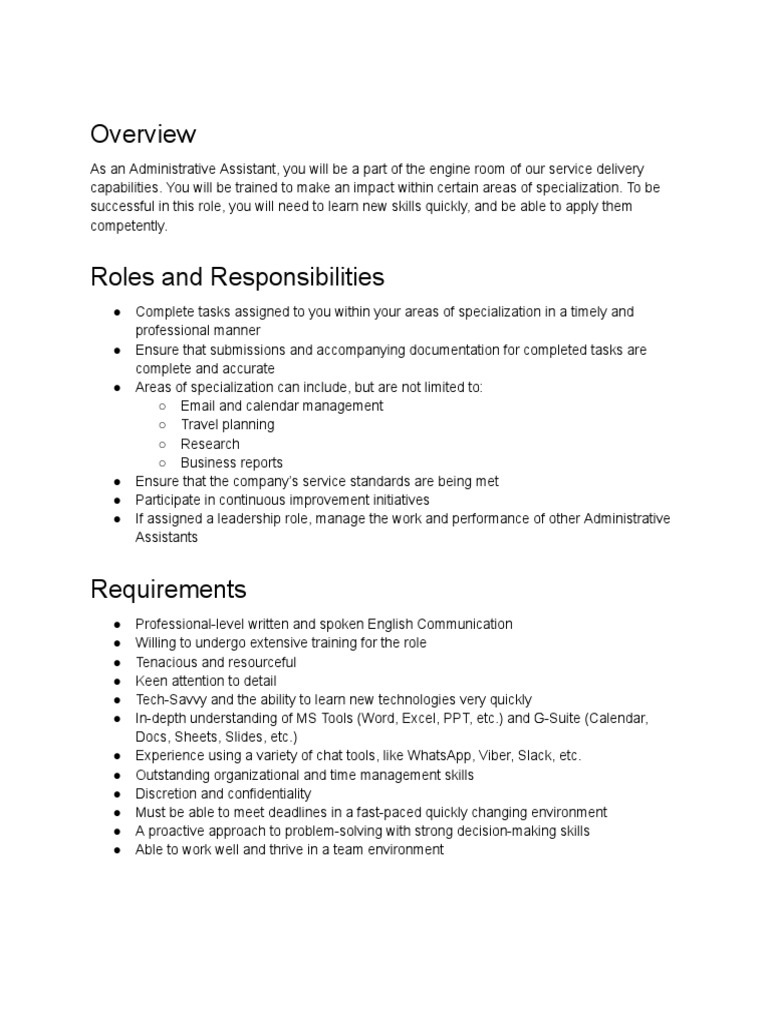 Administrative Assistant Role Overview | PDF