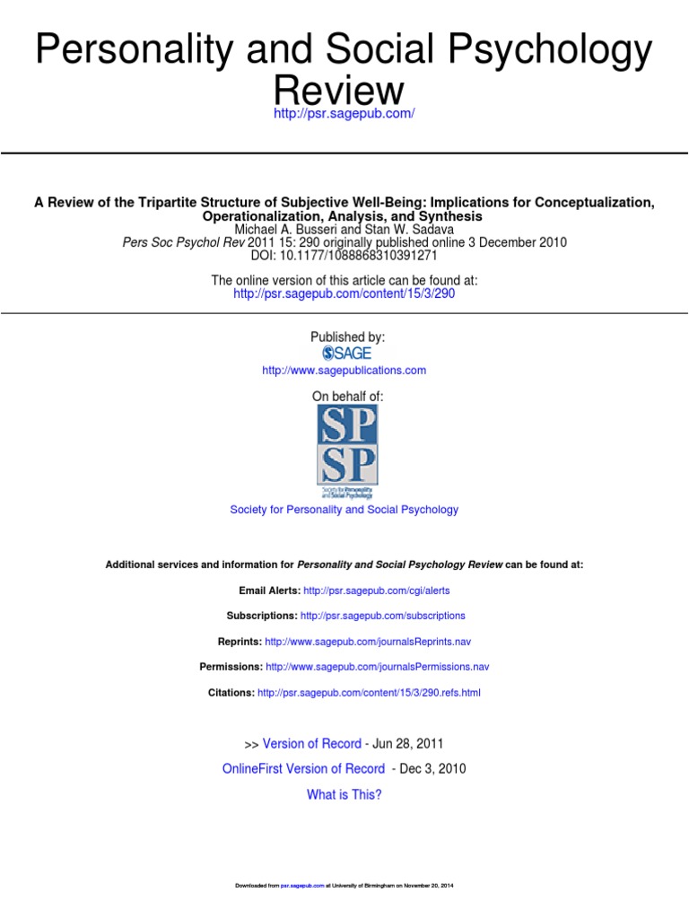 Busseri2011 - A Review of The Tripartite Structure of SWB | PDF ...