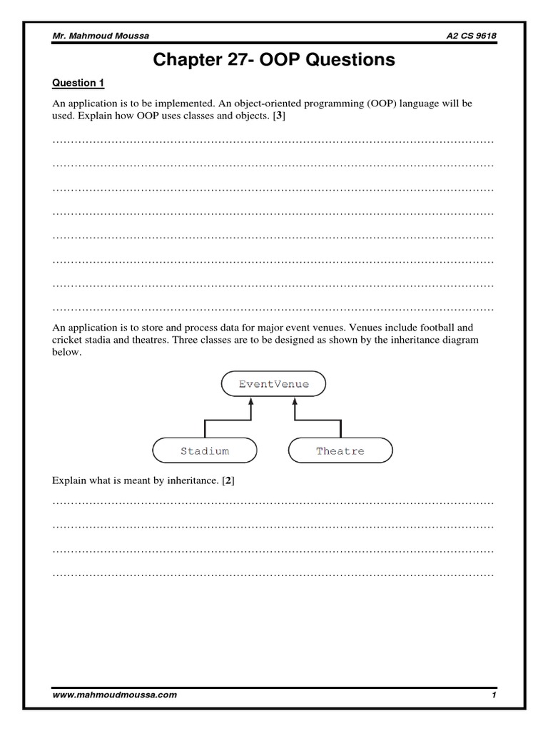 Chapter 27 oop questions mr mahmoud moussa a2 cs 9618 pdf object