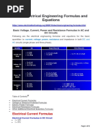 Basic Electrical Engineering Formulas and Equations