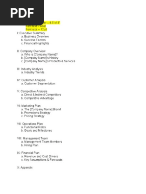 Business Plan Format