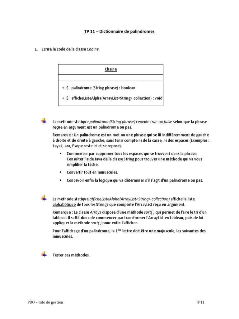 Dictionnaire de Palindromes en Java | PDF | Écriture bicamérale ...